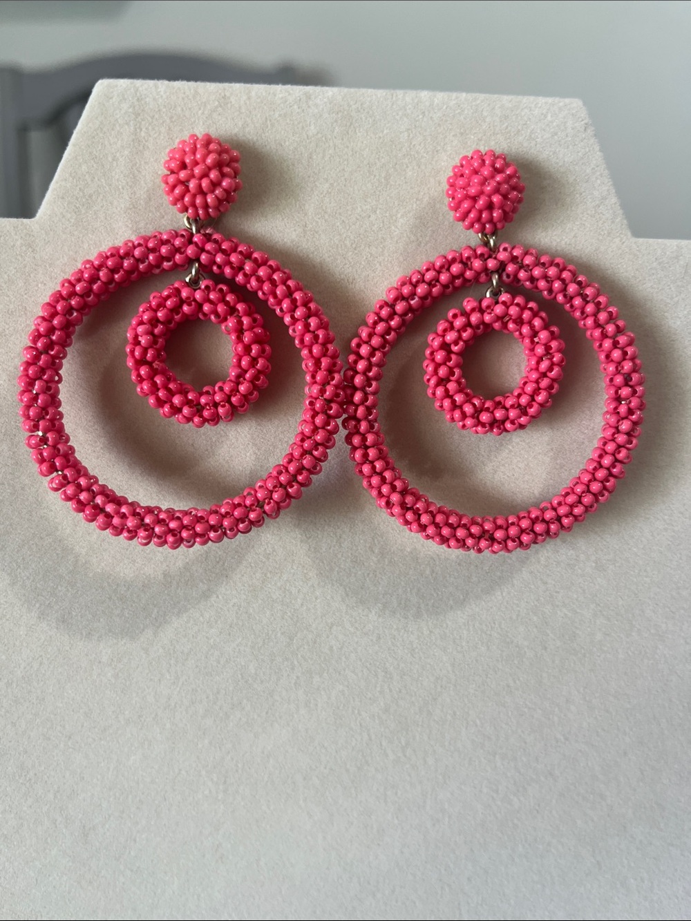 J. Crew Hot Pink Beaded Double Hoop Earrings